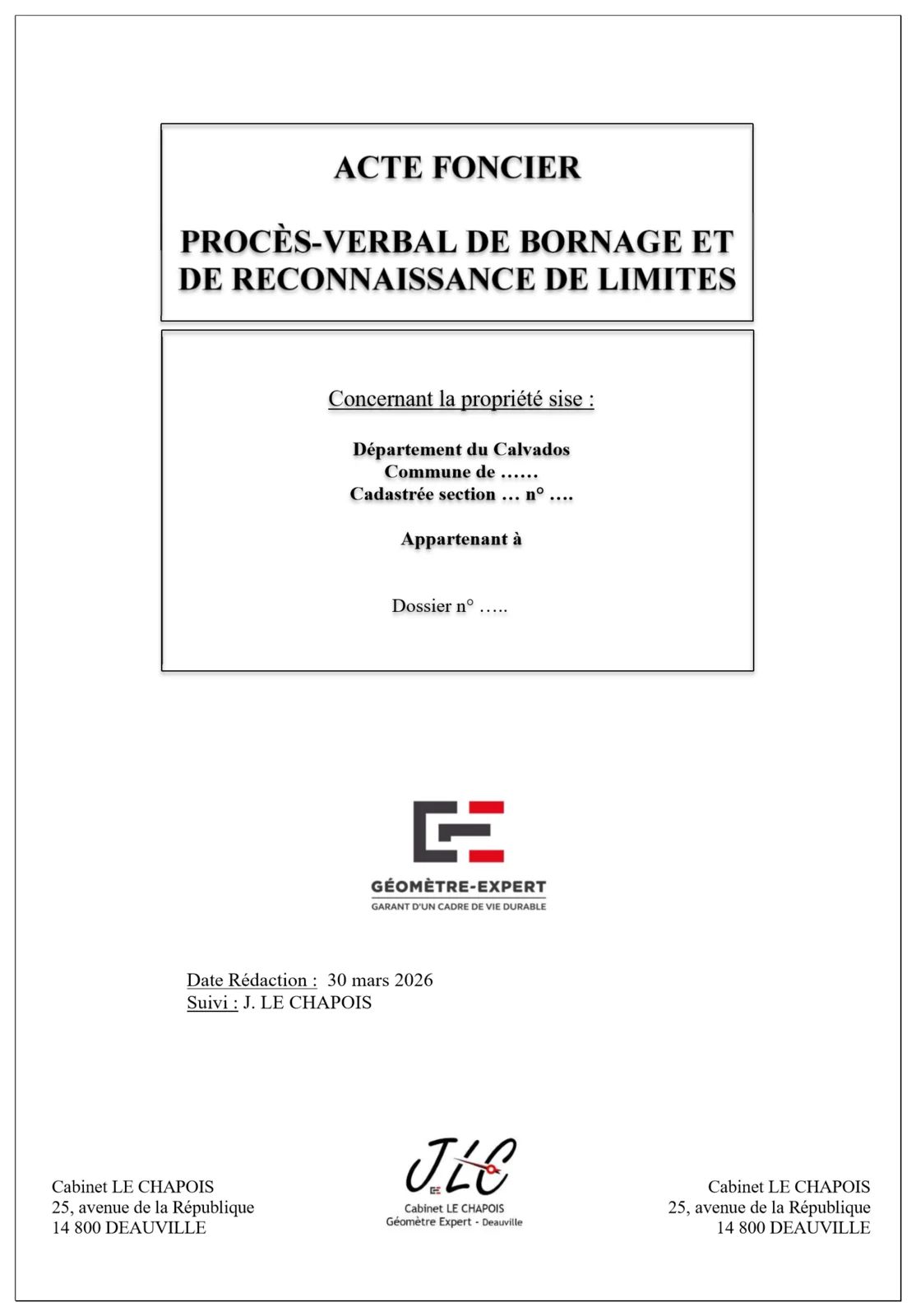 Exemple de procès-verbal et de pièces foncières remises dans un dossier de bornage